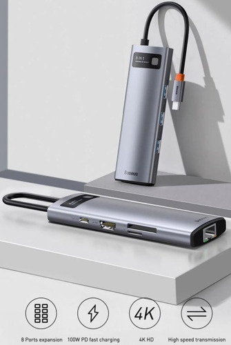 Hub Usb-c Baseus 8 Em 1 Dockstation Hdmi 4k Usb 3.0 Sd 100w