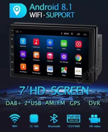 Imagen 7 de 10 de Estereo Doble Din Gps Android 8.1 Bluetooth 1+16g Multimedia