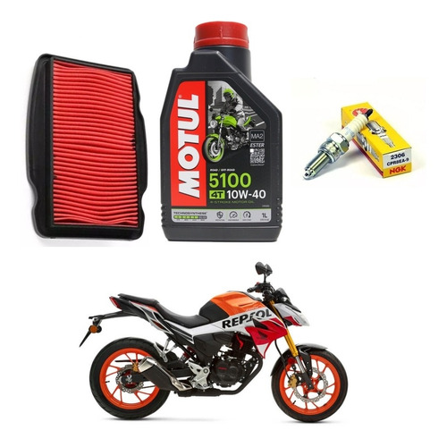 Kit Mantencion (filtro, Bujia, Aceite) Moto Honda Cb190r