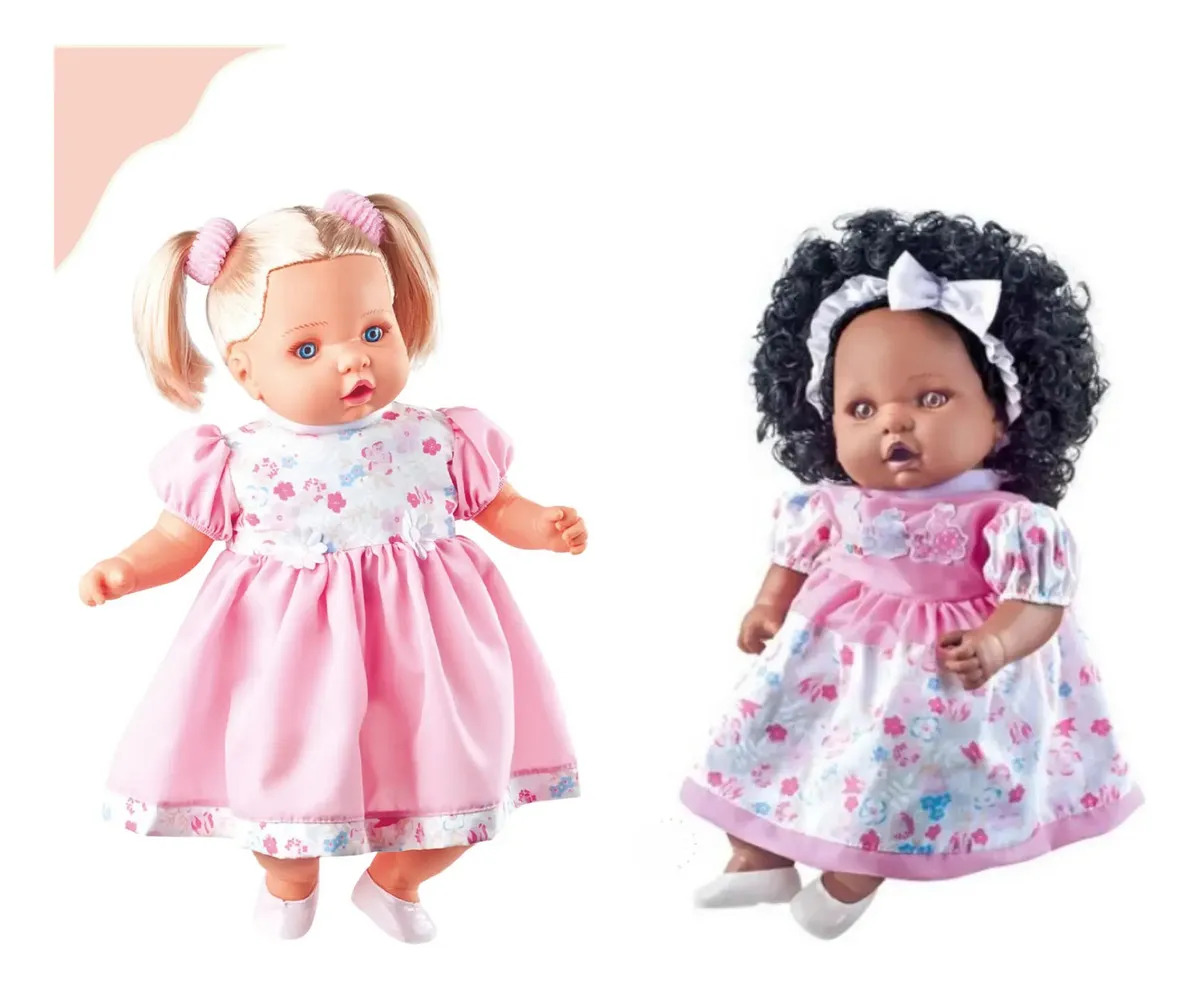 Boneca Angelina Loira + Boneca Angelina Negra C/ Acessórios