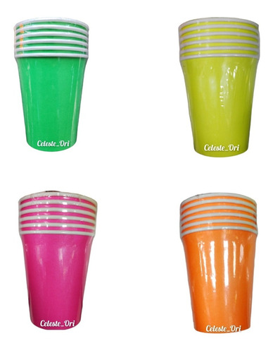 24 Vasos 250 Ml Fluorescentes Fiesta Fluor Decoraciones Neón