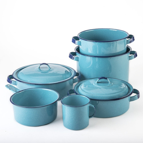 Imagen 2 de 8 de Batería De Cocina Clásica De Peltre 8 Piezas Azul Cinsa