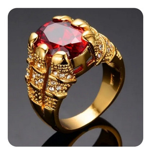 Tamanho 6 7 8 9 10 Vermelho Granada atraente Pedras Preciosas Joias Anel Folheado A Ouro Amarelo R2717 