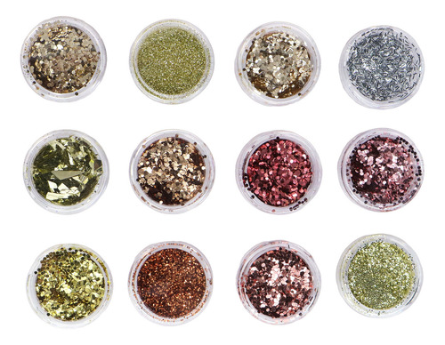 12 Glitter Encapsulado Flocado Pedrarias Caviar Strass Unhas Cor HS-671