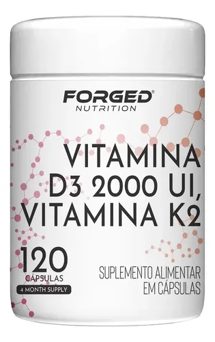 Vitamina D3 2000IU + K2 Menaquinona-7 - Máxima Absorção - 120 Cápsulas - Forged Nutrition