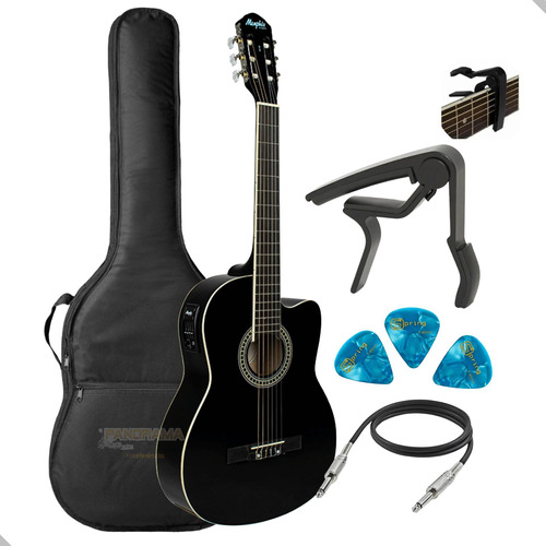 Kit Violão Nylon Eletrico Memphis Ac60 Bk Preto