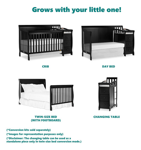 Mini Cuna 3 En 1 Blanca, Cambiador Y Ajustable En Altura