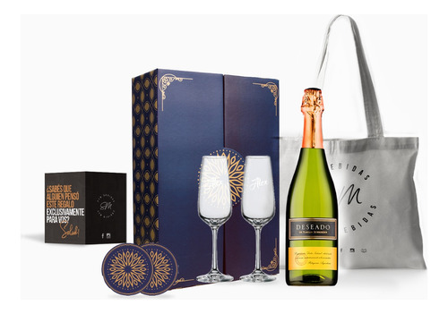 Box Regalo Champagne Deseado Copas Transparentes Grabadas