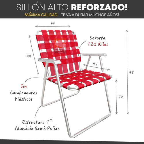 Imagen 4 de 8 de Sillon Aluminio Reforzado Aluminio 120 Kg Alumel Calidad X2