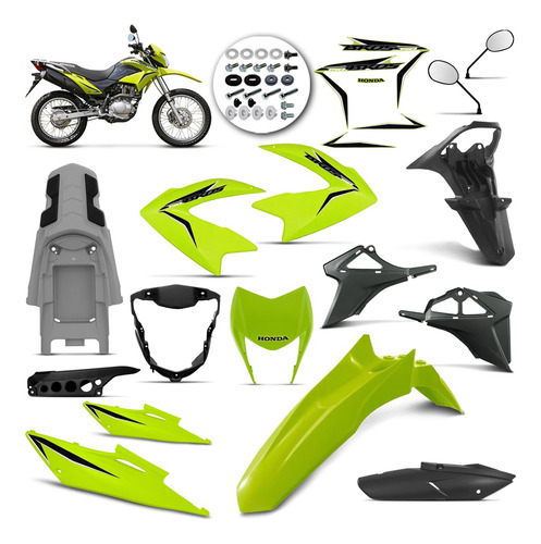 Carenagem 11pçs Honda Nxr Bros 150 Verde 13 Parafuso Adesivo