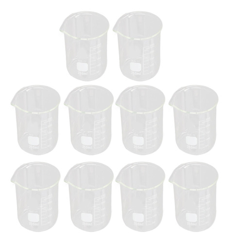 10 Vasos Científicos De Vidrio, 250 Ml, Gran Capacidad, Tran