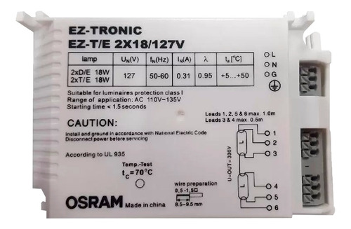 Reator Eletrônico 2x 18w 127v Osram