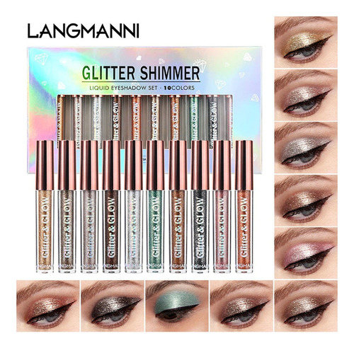 Juego De Sombras De Ojos Líquidas Langmanni Diamond Glitter