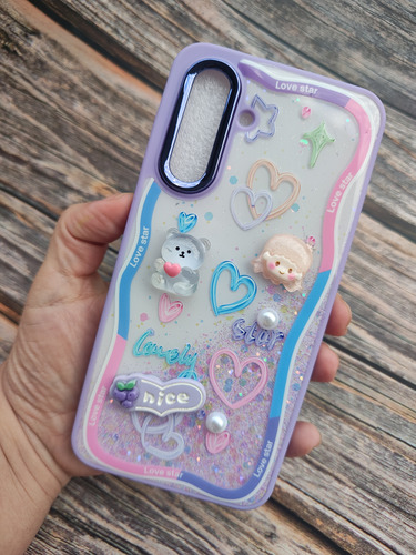 Funda Con Apliques 3d Para Samsung A36 A56 Brillos Reforzado Lila
