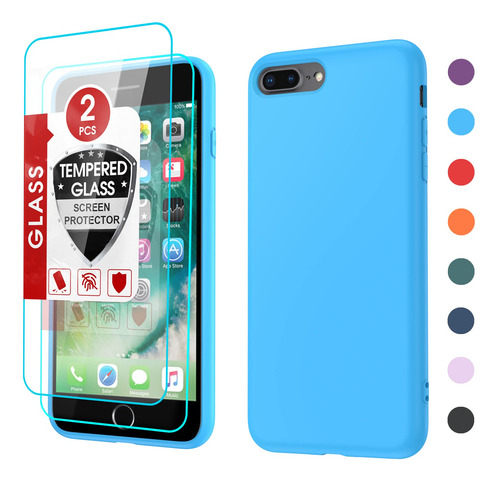 Funda Para iPhone 7/8 Plus Azul Cielo Liquid Silicon Tempere