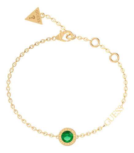 Guess Pulsera Ajustable Dorada Mujer Con Gema Verde