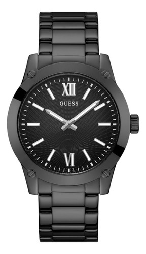 Reloj Para Hombre Guess Crescent De 44 Mm, Correa Negra, Esfera Negra