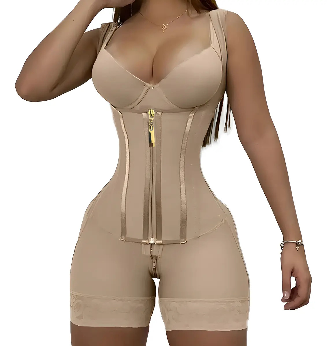 Faja Colombiana Postparto De Alta Compresión Para Mujer Color Caqui Talla L