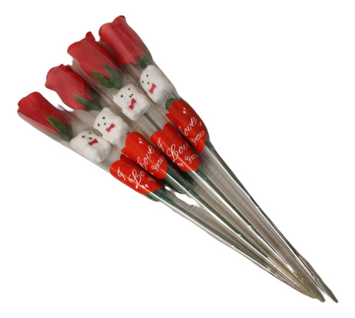 Rosas San Valentin Con Osito Decorativo Paquete 10 Pzas