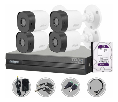 Imagen 1 de 10 de Kit Seguridad Dahua Cctv Dvr 4ch Fullhd + 4 Camara 5mp +1tb