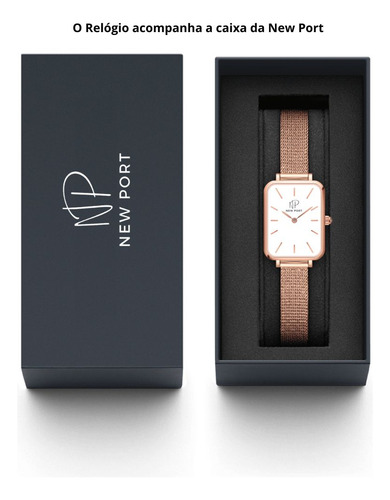 Relógio Quadrado Casual Feminino Minimalista New Port Rosé