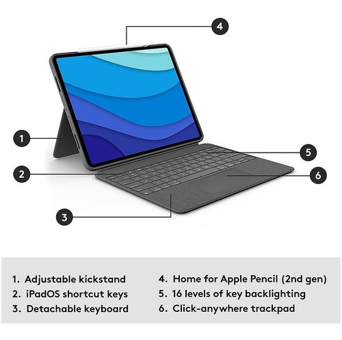 Funda Teclado Logitech Combo Touch Para iPad Pro 12.9 Gen 5
