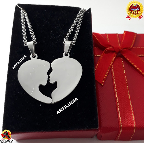 Collar Corazon Pareja Doble Acero Macizo Completo