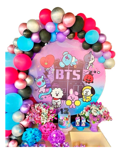 Arco Fucsia Dorado Azul Negro Morado Bts Cumpleaños Pop