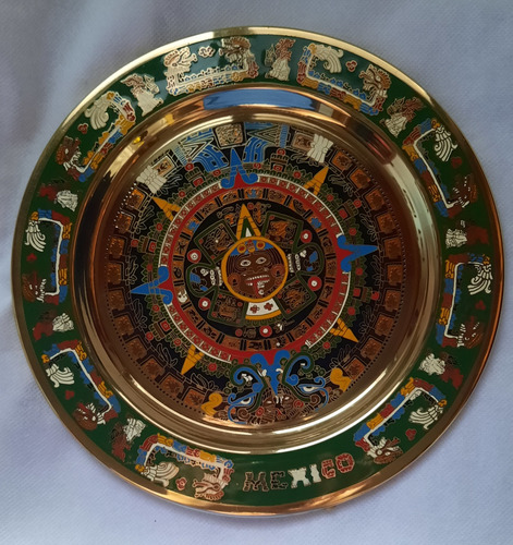 Plato Mexicano Calendario Azteca Piedra Del Sol Metal 20 Cms