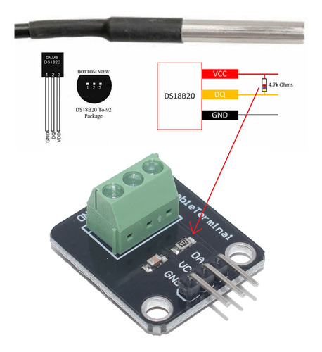 10x Kit Sensor De Temperatura Ds18b20 Sonda A Prova Agua