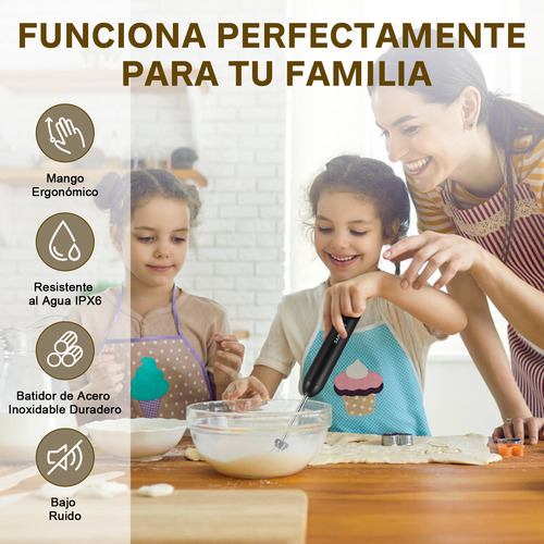 Espumador De Leche Mano Recargable Con 2 Batidores Y Soporte
