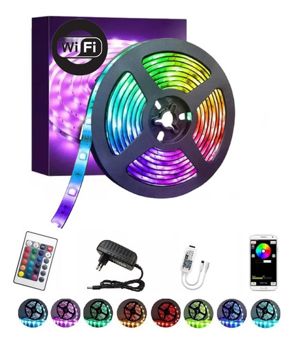 Tira Cinta Led Rgb Wifi 5mt 16 Colores 5050 Control Wifi 