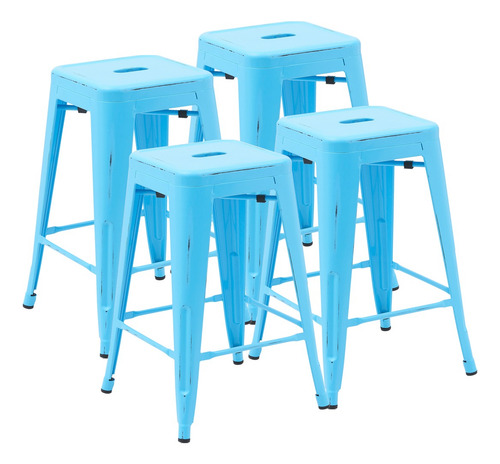 Set 4 Bancos Tolix Para Barra Restaurante 60 Cm Azul Acabado De La Estructura Acero Color Azul Claro