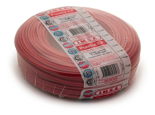 Cable Unipolar 4mm Rojo Rollo 100 Metros Imsa Plastix Cf 