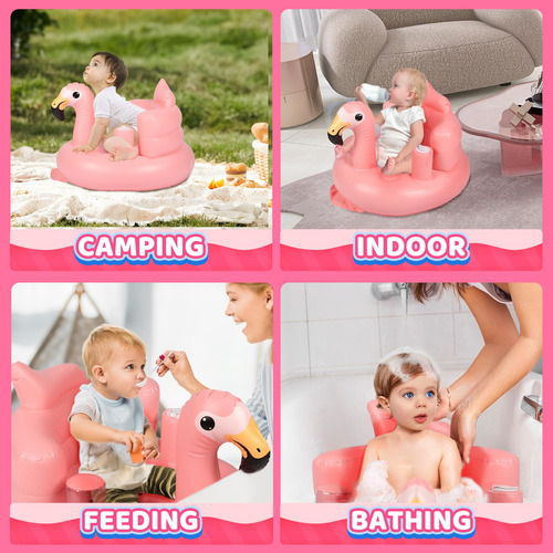 Asiento Inflable Para Bebé Con Campanas, 5-36 Meses, Rosa