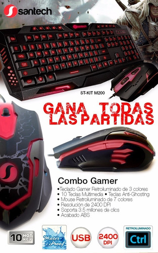 Combo Kit Gamer Santech Teclado + Mouse M200 Led Usb