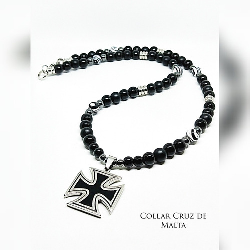 Collar Cruz De Malta ( San Juan) En Obsidiana Y Agatas 