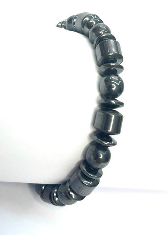 Pulseira Hematita Com Esferas Pedra Natural Elegante Top Cor Cinza Tamanho 16cm