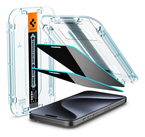 Spigen 2x Vidrio Templado iPhone 15 Pro - Privacidad Ez Fit