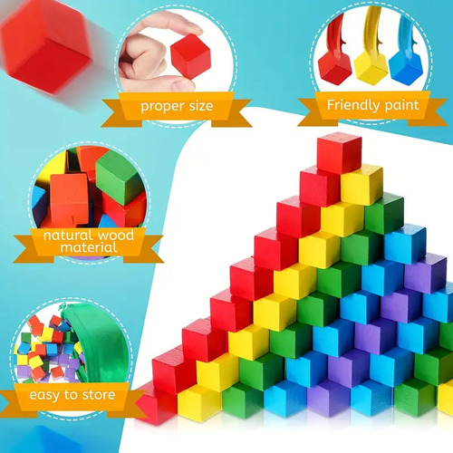 Bloques Cubos De Madera 2 Cm De Colores - Material Didáctico