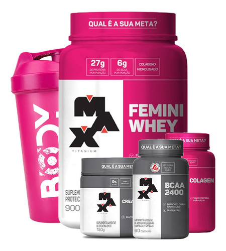 Femini Whey 900g + Colageno + Bcaa + Creatina - Max Titanium