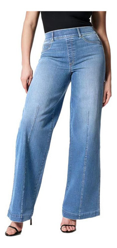 Pantalon Jeans De Pierna Ancha Tiro Alto Stretch Para Mujer
