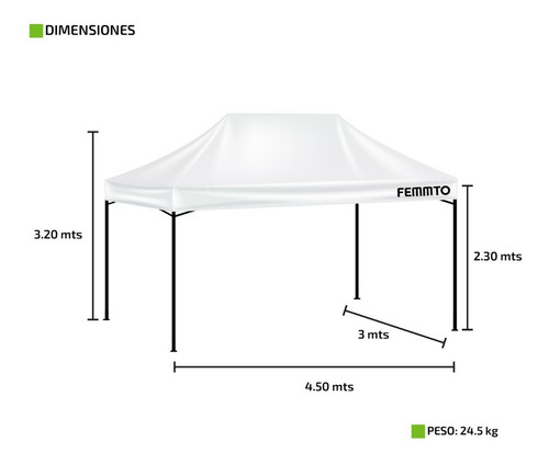 Gazebo 3x4,50 Metros Autoarmable Plegable Reforzado Exterior Color Blanco