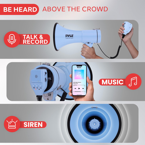 Megafone Pyle 50w Bullhorn Com Sirene, Entrada Auxiliar E Al