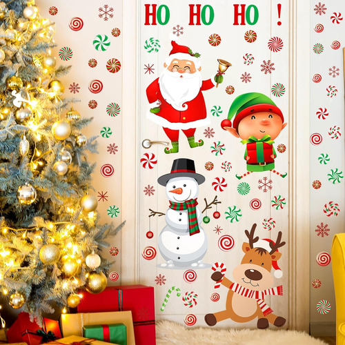 68 Piezas De 4 Hojas De Calcomanías De Navidad Puerta,...