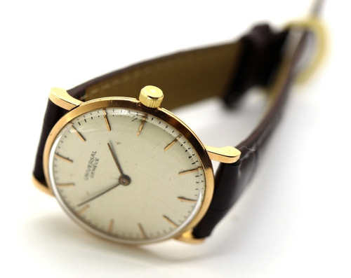 Relogio De Pulso Universal Geneve 28,4 Gramas Ouro 18k Pulseira Marrom De Couro J12629