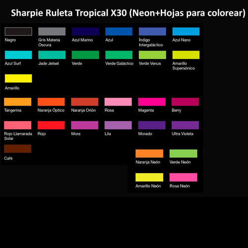 Imagen 2 de 5 de Ruleta Tropical Marcadores Sharpie Permanentes X33 Piezas