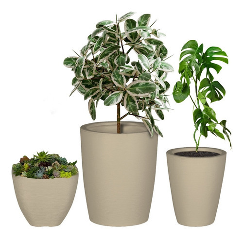 Kit 3 Vaso Polietileno Variados Planta Decoração Jardim Cd40 Cor Vermelho