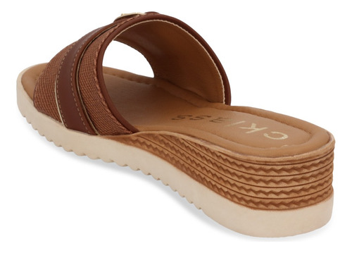 Dúo 658 Sandalia Casual Mujer Miel Y Beige Con Hebilla