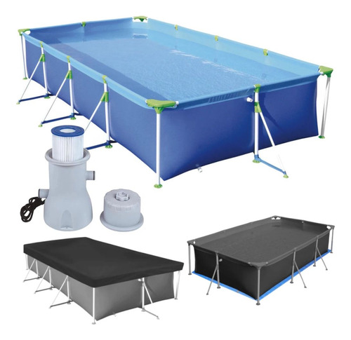 Kit Piscina Retangular 5000 L Premium+capa+forro+filtro 220v